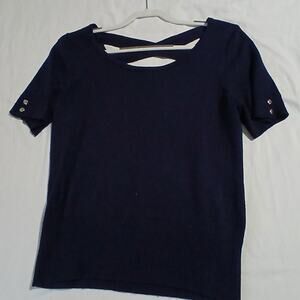 Cato Medium Navy Blue Women's Short-Sleeved Light-Weight Sweater Button Accents